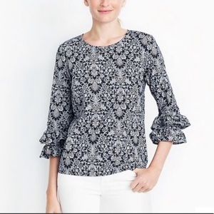 J Crew RUFFLE SLEEVE PRINTED BLOUSE
